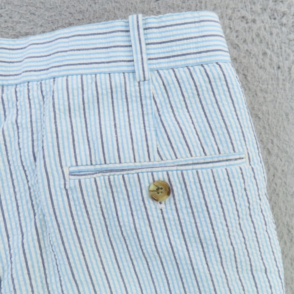 Peter Millar Shorts Men 40 Blue Brown Seersucker Pleated Pockets Golf - Picture 6 of 9